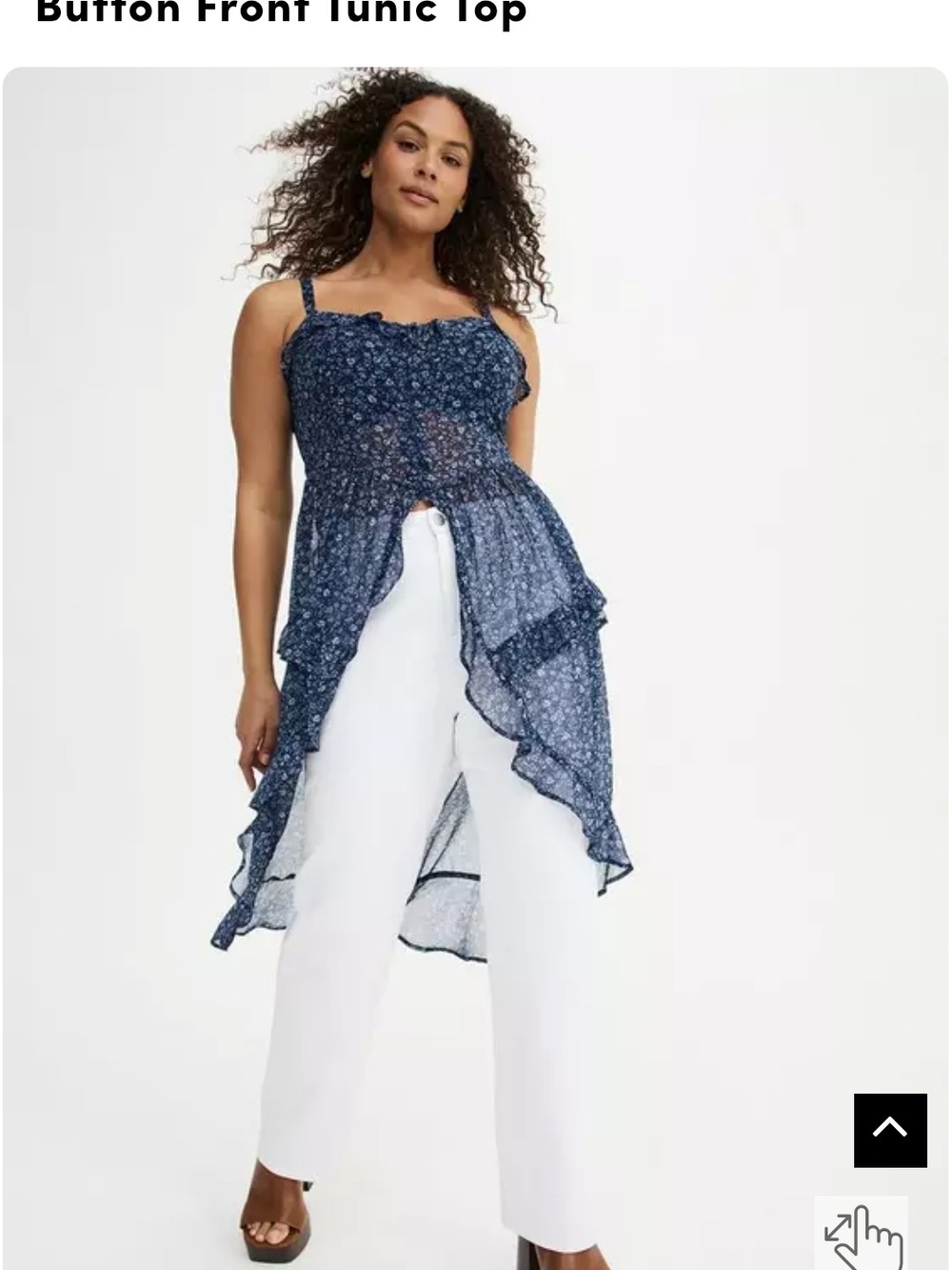 Smocked Button-Front Navy Floral Tunic Top